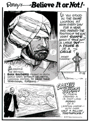Ripley's Believe It or Not on Friday November 16, 2007 Comic Strip