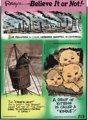 Ripley's Believe It or Not on Thursday July 19, 2018 Comic Strip