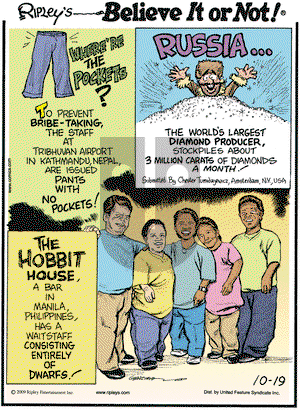 Ripley's Believe It or Not on Monday October 19, 2009 Comic Strip