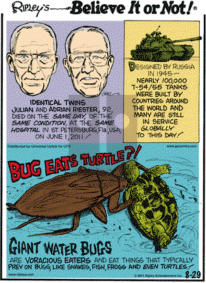 Ripley's Believe It or Not on Monday August 29, 2011 Comic Strip