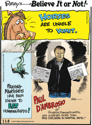 Ripley's Believe It or Not on Monday November 3, 2014 Comic Strip