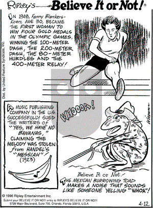 Ripley's Believe It or Not on Friday April 12, 1996 Comic Strip