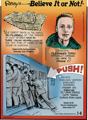 Ripley's Believe It or Not on Friday January 6, 2017 Comic Strip