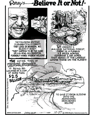 Ripley's Believe It or Not on Wednesday October 27, 2004 Comic Strip