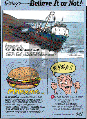 Ripley's Believe It or Not on Friday March 27, 2020 Comic Strip