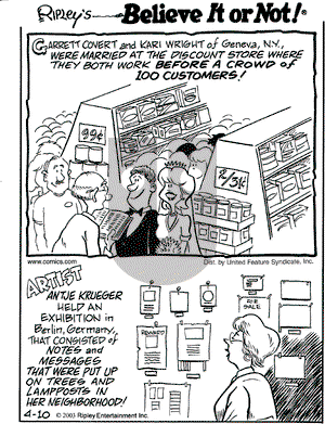 Ripley's Believe It or Not on Thursday April 10, 2003 Comic Strip