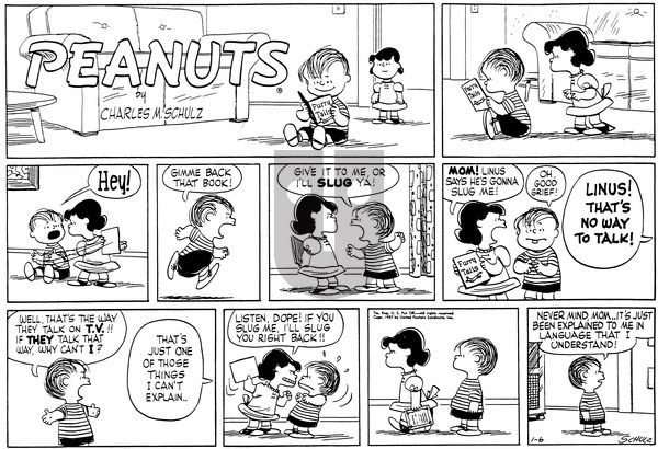 Peanuts on Sunday January 6, 1957 Comic Strip