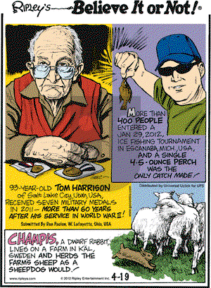 Ripley's Believe It or Not - Thursday April 19, 2012 Comic Strip