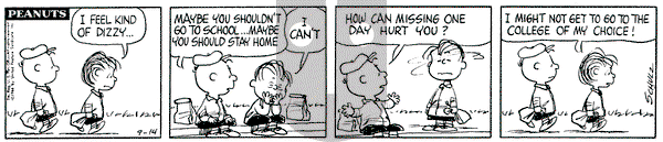 Peanuts on Wednesday September 14, 1966 Comic Strip