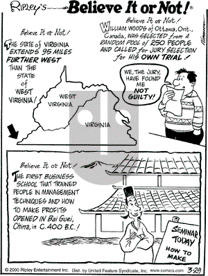 Ripley's Believe It or Not on Wednesday March 29, 2000 Comic Strip