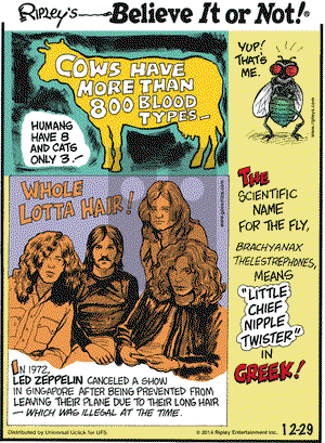 Ripley's Believe It or Not on Monday December 29, 2014 Comic Strip