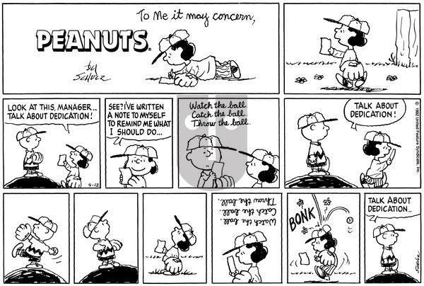 Peanuts on Sunday April 12, 1992 Comic Strip