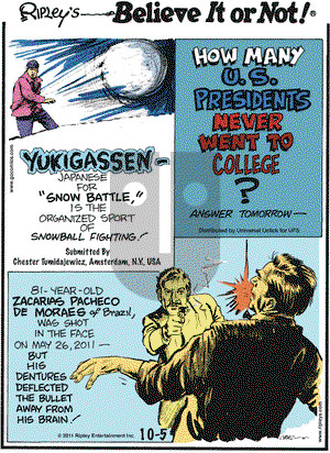 Ripley's Believe It or Not on Wednesday October 5, 2011 Comic Strip