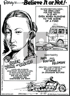 Ripley's Believe It or Not on Saturday October 30, 2004 Comic Strip