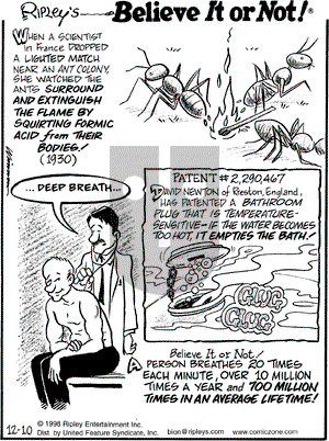 Ripley's Believe It or Not on Thursday December 10, 1998 Comic Strip