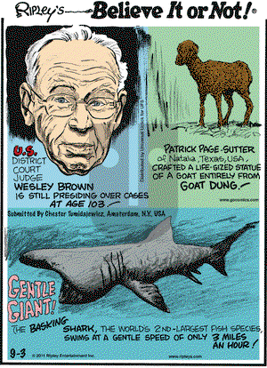 Ripley's Believe It or Not on Saturday September 3, 2011 Comic Strip