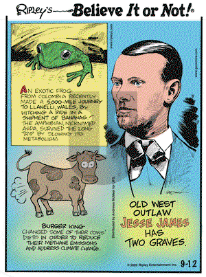 Ripley's Believe It or Not on Saturday September 12, 2020 Comic Strip