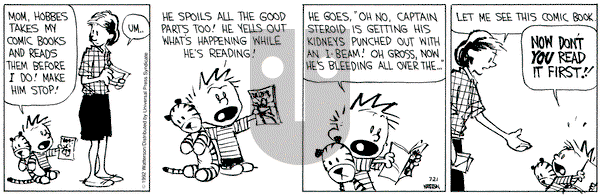 Calvin and Hobbes on Tuesday July 21, 1992 Comic Strip