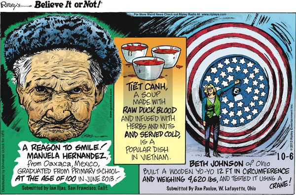 Ripley's Believe It or Not on Sunday October 6, 2013 Comic Strip