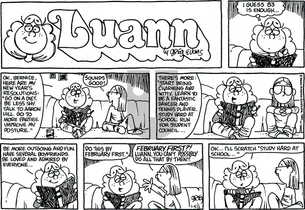 Luann on Sunday January 5, 1986 Comic Strip