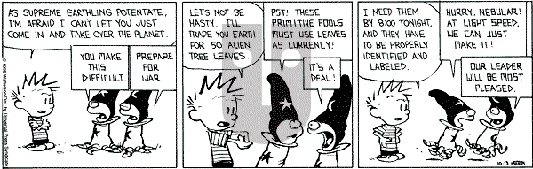 Calvin and Hobbes - Friday October 13, 1995 Comic Strip
