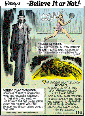Ripley's Believe It or Not on Wednesday November 5, 2014 Comic Strip