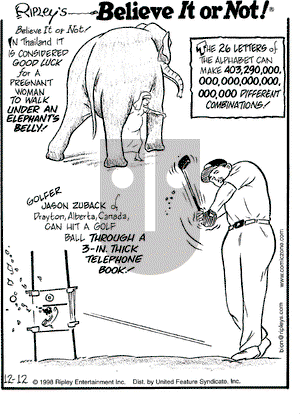 Ripley's Believe It or Not on Saturday December 12, 1998 Comic Strip