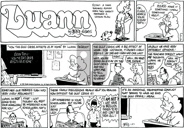 Luann on Sunday January 27, 1991 Comic Strip