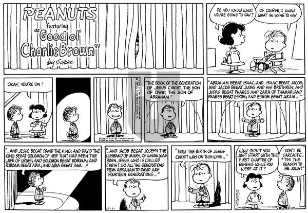 Peanuts on Sunday December 21, 1969 Comic Strip