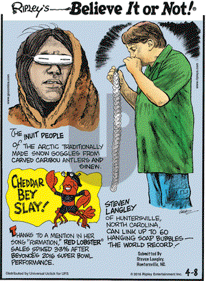 Ripley's Believe It or Not on Friday April 8, 2016 Comic Strip
