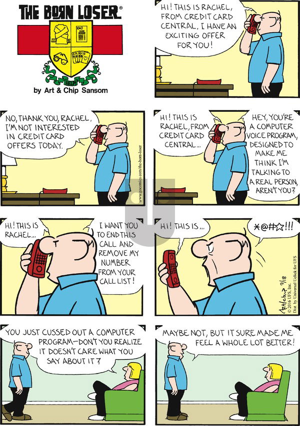 The Born Loser on Sunday September 18, 2016 Comic Strip
