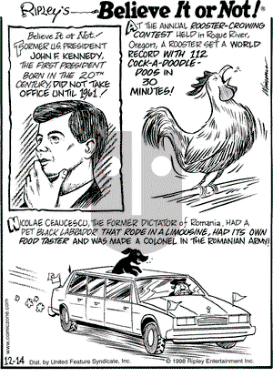 Ripley's Believe It or Not on Monday December 14, 1998 Comic Strip