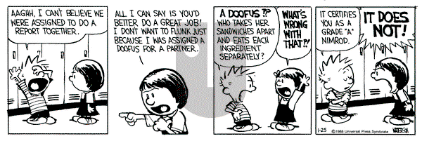 Calvin and Hobbes on Monday January 25, 1988 Comic Strip