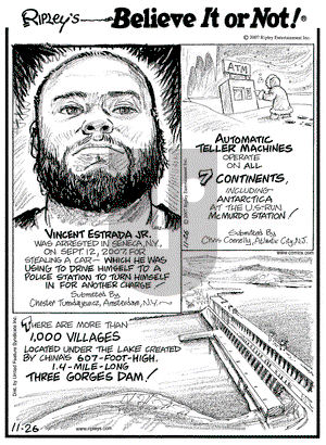 Ripley's Believe It or Not on Monday November 26, 2007 Comic Strip
