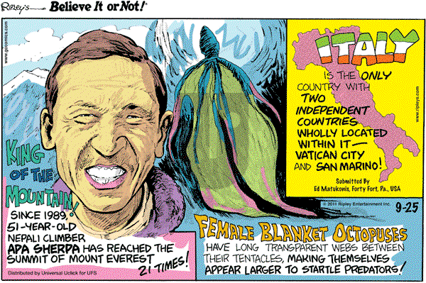 Ripley's Believe It or Not on Sunday September 25, 2011 Comic Strip