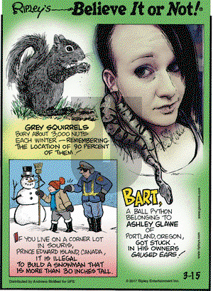 Ripley's Believe It or Not on Wednesday March 15, 2017 Comic Strip