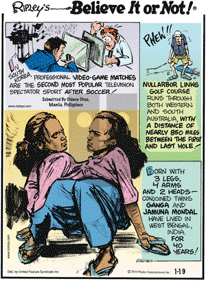 Ripley's Believe It or Not - Tuesday January 19, 2010 Comic Strip
