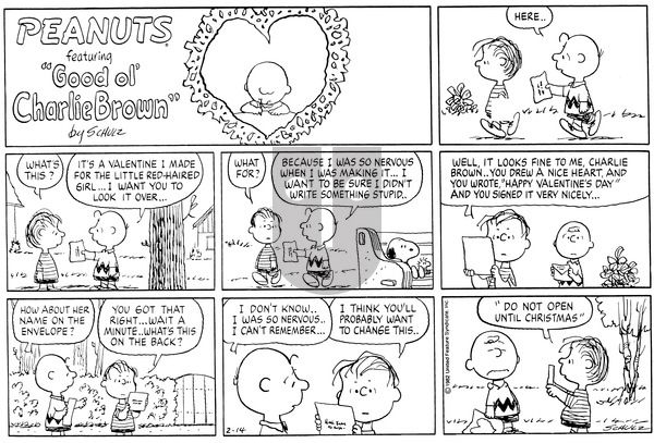 Peanuts on Sunday February 14, 1982 Comic Strip