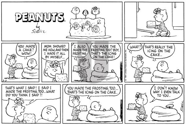 Peanuts on Sunday March 3, 1991 Comic Strip