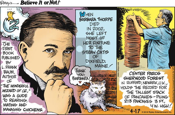 Ripley's Believe It or Not on Sunday April 17, 2016 Comic Strip