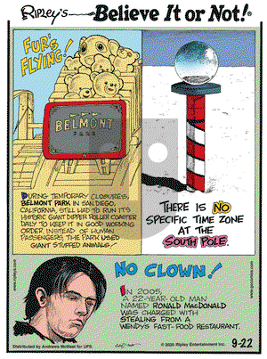 Ripley's Believe It or Not on Tuesday September 22, 2020 Comic Strip