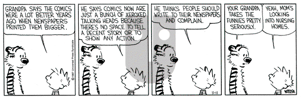 Calvin and Hobbes on Wednesday November 11, 1987 Comic Strip