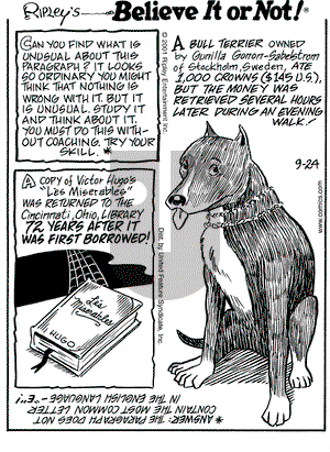 Ripley's Believe It or Not on Monday September 24, 2001 Comic Strip