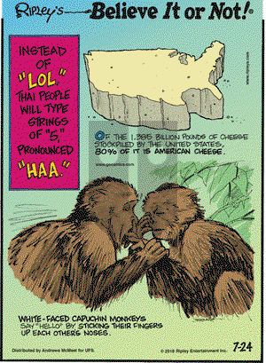 Ripley's Believe It or Not on Tuesday July 24, 2018 Comic Strip