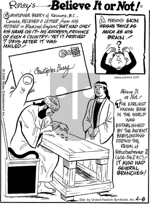 Ripley's Believe It or Not on Saturday April 8, 2000 Comic Strip