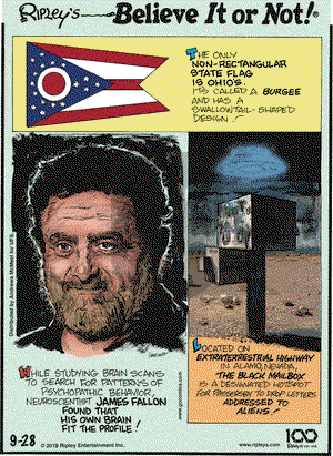 Ripley's Believe It or Not on Saturday September 28, 2019 Comic Strip
