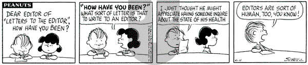Peanuts on Monday April 11, 1966 Comic Strip