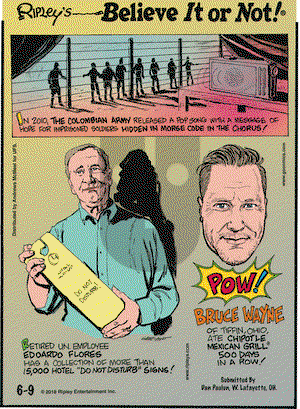 Ripley's Believe It or Not on Saturday June 9, 2018 Comic Strip