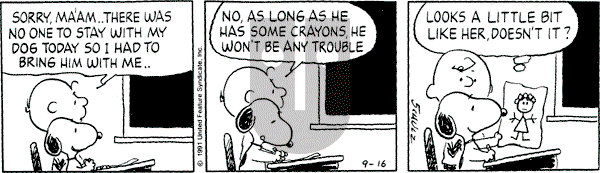Peanuts - Monday September 16, 1991 Comic Strip