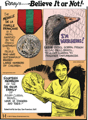 Ripley's Believe It or Not on Thursday January 1, 2015 Comic Strip